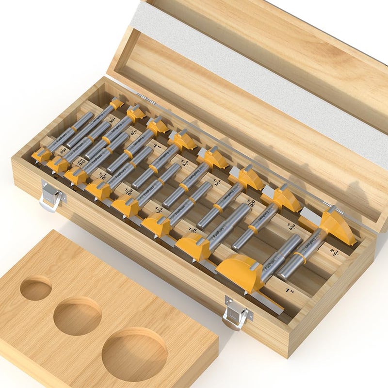 FIVEPEARS 16 Pcs Forstner Drill Bits Set, Carbide Tipped Wood Hole Saw Auger Opener, Hole Opener Hinge Hole Cutter for Woodworking, Plastic, Plywood Products - Image 1